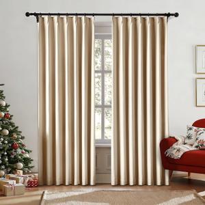 Beige Blackout Pinch Pleated Curtains for Bedroom 95 Inch Length, Linen Strip Textured Weave 100% Blackout Thermal Insulated Back Tab Drapes with Hooks for Track System 2 Panels W40 x95 L