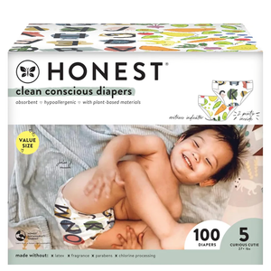 The Honest Company Comfort Dry Disposable Diapers Plant-Based Sustainable So Delish and All Letters Super Club Box Size 5 27and lbs 100 Count