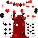 Casino Theme Yard Signs Set, 4 Giant Playing Card Lawn Signs with Stakes & Bases, Red Carpet Runner, Balloon Set & Poker Banner, Outdoor Casino Party Decorations