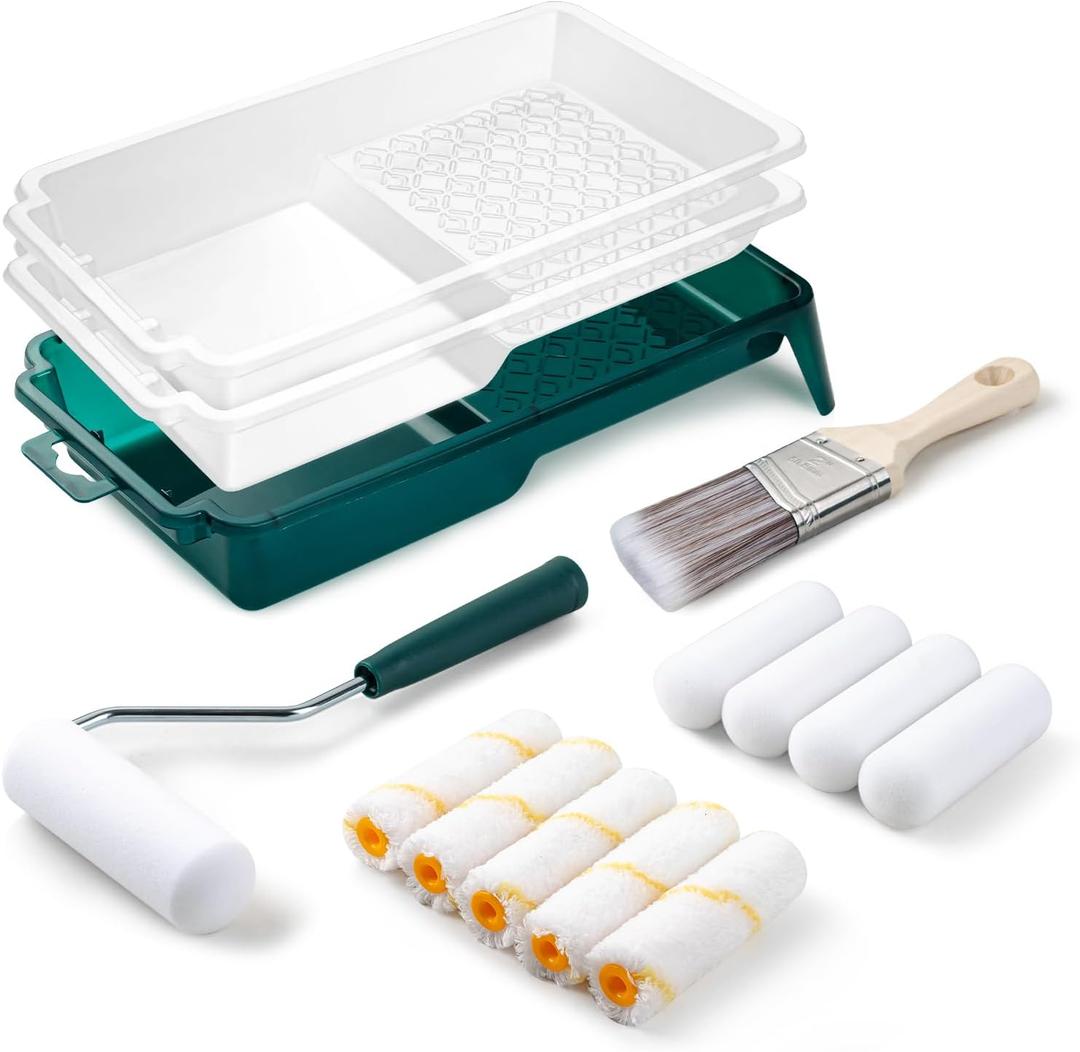 Paint Roller Kit, 15 Pack, 4 Inch Paint Roller, Small Paint Roller with Tray Liners, Roller Paint Brush Covers for All Surfaces, Painting Supplies for Walls, Kitchen, Cabinets and Ceilings