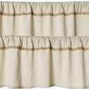 2 Pack Cotton Linen Valance for Windows with Burlap Lace Trim Rustic Farmhouse 12 inch Kitchen Valance Rod Pocket Neutral Short Curtain Topper Window Treatment