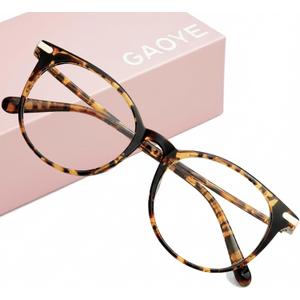 Gaoye Blue Light Blocking Glasses, Retro Round Eyewear Frame Anti Eyestrain Computer Glasses for Women Men (Tea Leopard/Transparent Lens)