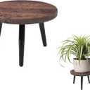 8" Plant Stand, Small Floor Indoor Plant Stand, Mid Century Wood Planter Stand with Metal Legs, Round Modern Plant Stool for Indoor Outdoor Flower Pots, Brown