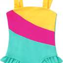 YOUNGER TREE Toddler Swimsuit Girl Color Block Stripe One-Piece Swimwear Baby Girl Bathing Suits (3-4T, Yellow-green)