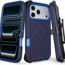 Magnetic for iPhone 17 Pro Case with Belt Clip Holster, 3-Layer Drop Proof Durable Protective Case, [Compatible with MagSafe] Heavy Duty Rugged Shockproof Cover for iPhone 17 Pro (Navy+Blue)