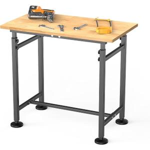 TORACK Adjustable Workbench with Rubberwood Top, 32" x 18"