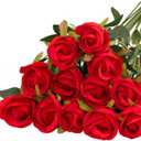 Veryhome Artificial Red Flowers Silk Roses Fake Bridal Wedding Bouquet for Home Garden Party Floral Decor 10 Pcs (Rose Bud - Red)