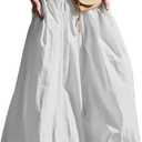 Y2K Bubble Maxi Skirts for Women A Line Long Pleated Casual Summer Skirts 2024 Elastic Waist Balloon Midi Skirt (Medium, White)