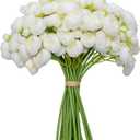 32Pcs Ranunculus Artificial Flowers, Ivory White Fake Peonies, Real Touch Silk Faux Mini Ranunculus Filler Flowers Bulk for DIY Wedding Bouquet, Vase Centerpieces, Bridal Shower Decor