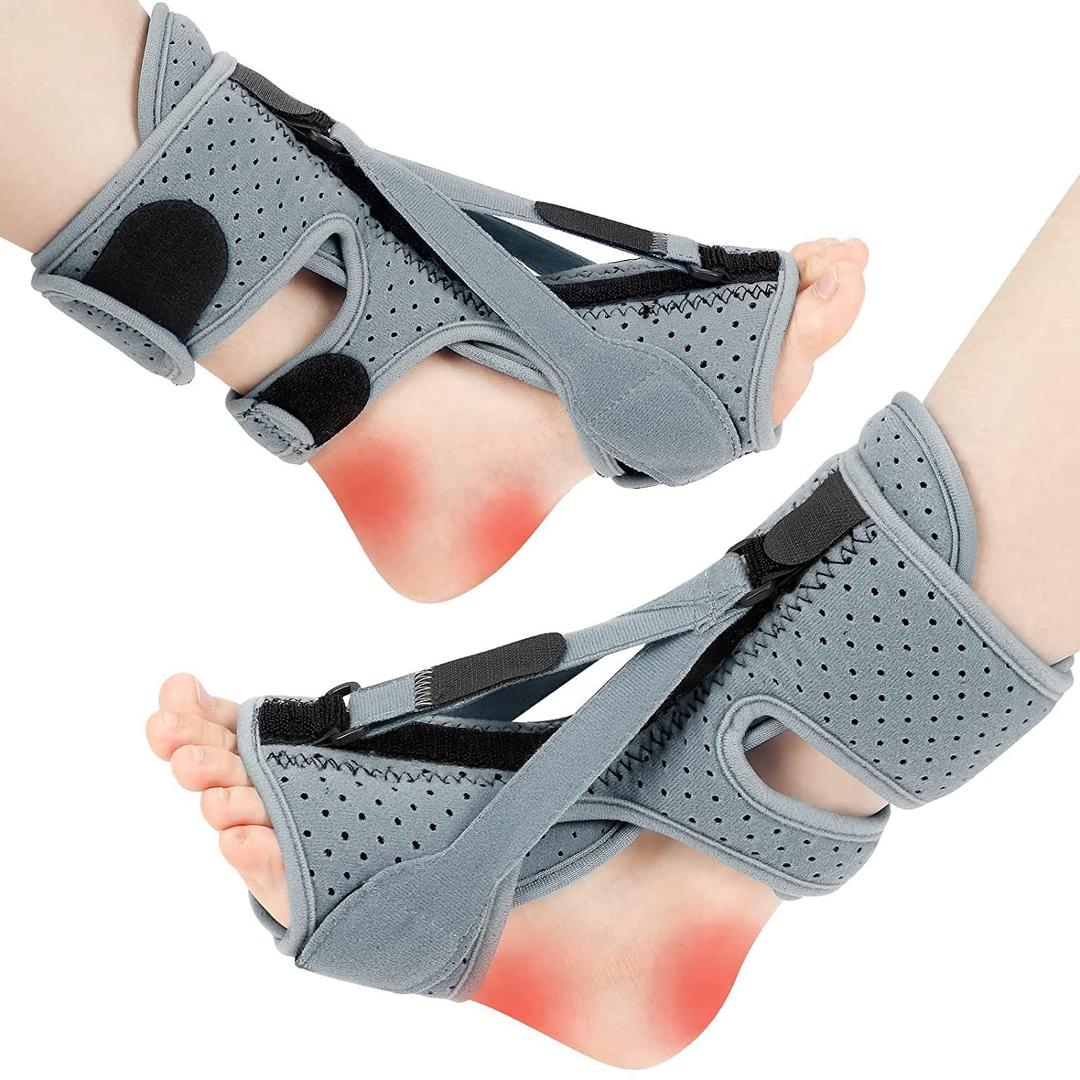 Plantar Fasciitis Night Splint Adjustable Planter Facetious Relief Straps,Support Relief Foot Drop Achilles Tendonitis(Gray-2PC) (Gray)