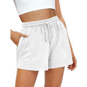 Women's Sweat Shorts Sweatshorts Summer Lounge Cotton Drawstring Cute Fleece Shorts with Pockets Athletic Running Active Elastic Jersey French Terry Shorts 2024 Women Cloth Sweatpants Trendy White