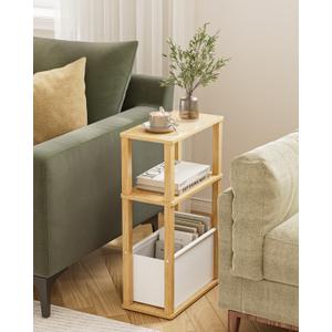 Narrow Wood Side Table, 3-Tier Night Stand with Storage Bag, Skinny Nightstand for Small Spaces, Bedside Table for Living Room, Bedroom, Oak