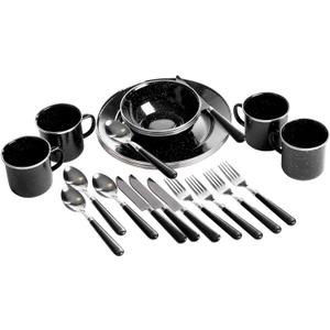Stansport 24-Piece Enamel Camping Tableware Set (Black)