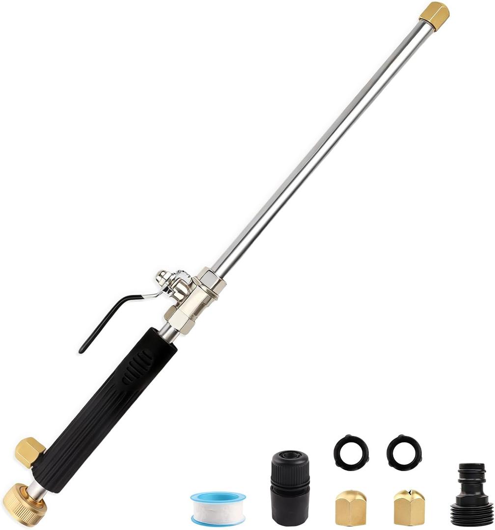 High Pressure Jet Hose Nozzle Attachment WandPower Washer Hydro Nozzle Attachment,Wand Lance for Gutter Patio Car Pet Window Glass Black