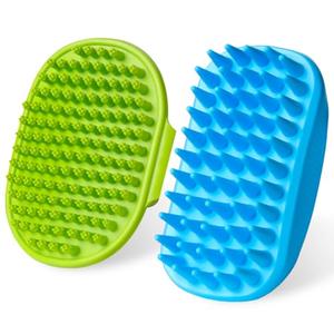 2PCS Dog Bath Brush Set | Adjustable Handle Dog Scrubber for Shampooing, Deshedding & Massaging, Suitable for Pets (Green Blue)