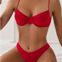 SweatyRocks Women's 2 Piece Bikini Set Spaghetti Strap High Cut Push Up Underwire Swimsuit (Red, Large)