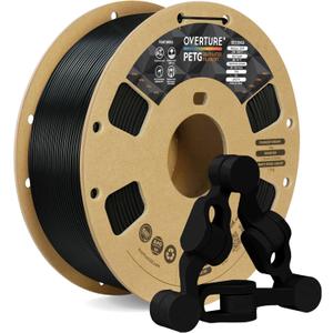 OVERTURE PETG 3D Printer Filament 1.75mm, Neatly Wound Durable PETG 1kg Spool (2.2lbs), Strong Toughness Filament, Dimensional Accuracy +/- 0.02mm, Fit Most FDM Printers (Black (1-Pack))