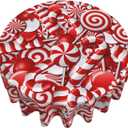 KUOAICY Swirl Candy Christmas Round Tablecloth White and Red Xmas Table Cover Washable Tablecloths for Kitchen Dining Party Home Decor 60 inch