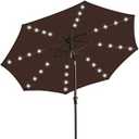 JEAREY 9FT Outdoor Patio Umbrella with Solar Lights, LED Lighted Pool Umbrella with Tilt and Crank, Outdoor Table Umbrellas for Deck, Yard & Market (Brown)