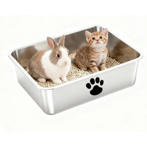 Stainless Steel Cat Litter Box, Small Metal Kitten Litter Pan, Indoor Litter Tray Pet Toilet Supplies for Kitty,Rabbits,Guinea Pigs,Ferrets,Easy to Clean,Non Stick