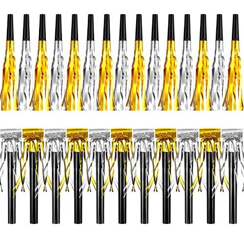 Deekin 80 Pieces Metallic Party Noise Makers New Year Blower Squawkers Blow Horns Musical Blowouts Whistles and Party Favors for Birthday Shower Graduation Gold and Silver
