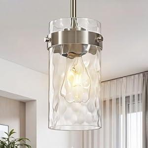 4.72" Hammered Glass Pendant Lighting for Kitchen Island 1 Pack, Modern Brushed Nickel Pendant Light Fixtures, Adjustable Ceiling Pendant Light for Kitchen Island Dining Room Bedroom Hallway