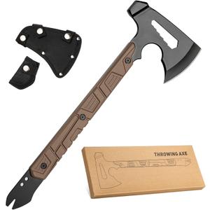 17.5in Full Tang Camping Axe Tomahawk with Nylon Sheath, Tactical and Survival Hatchet with Hammer for Axe Throwing, Outdoor Camping Hiking and Chopping Wood