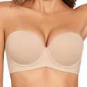 Upushall Strapless Push Up Bras for Women Thick Padded Balconette Seamless Convertible Bra for Small Chested Add a Cup (38D, Nude)
