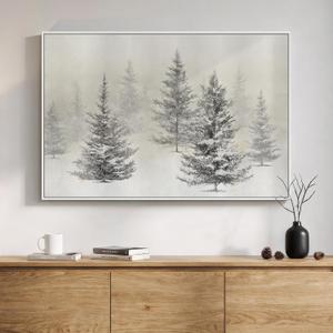 Framed Black and White Forest Landscape Wall Art, Modern Minimalist Pine Tree Canvas Art Prints, Contemporary Nature Pictures Wall Decor for Living Room Bedroom Dining Room Hallway Office 24x36 In