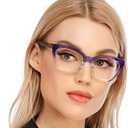 AQWANO Oversized Cat Eye Reading Glasses Women Blue Light Blocking, Filter UV Ray/Glare Computer Readers Fashion, Purple 1.5