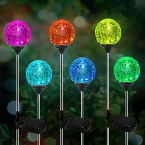 Cracked Glass LED Garden Globe Light - 6 Pack Color-Changing Solar Stake Ball Light Auto On/Off, Perfect for Landscape, Patio, Yard, Halloween Decorations