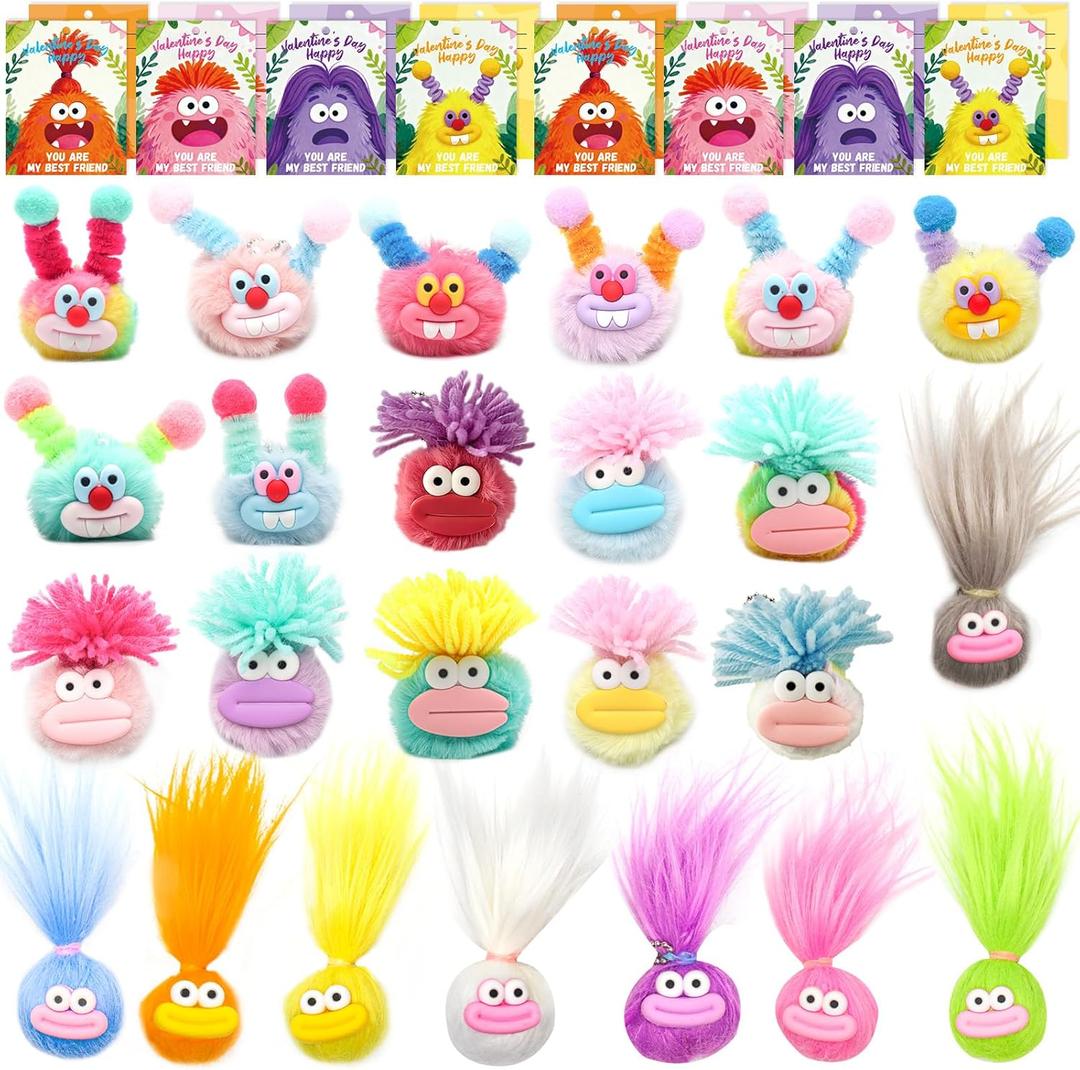 24 Pack Valentines Gifts for Kids  Mini Plush Toy Set with Valentines Cards, Cute Assortment Small Stuffed Animal Keychain Toys for Classroom Exchange and Party Favors