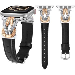 Wearlizer Slim Leather Band Compatible with Apple Watch Bands for Women 40/ 38/ 41mm Dressy Elegant Thin Leather Bracelet with Designer Celtic Knot Buckle for iWatch Series 10 9 8 SE 7 6 5 SE 4 3 2 1