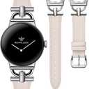 Wearlizer Leather Bands Compatible with Google Pixel Watch 4/3 41mm/Pixel Watch 2/1 Band Women, Dressy Designer Slim Leather Strap with D-Shape Metal Buckle for Pixel Smartwatch Accessories (Starlight/Silver)