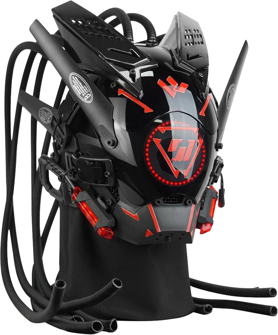 LED Mask for Adults, Futuristic Punk Mask Helmet with Flame Braid - Perfect for DJ Raves, Sci-Fi Cosplay, Halloween Parties & Themed Events