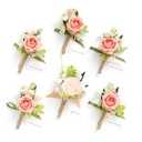 Ling's moment Boutonniere for Men, 6pcs Groom Groomsmen Boutonniere, Artificial Flowers for Wedding Decor/ Prom/ Homecoming, Blush Pink Coral )