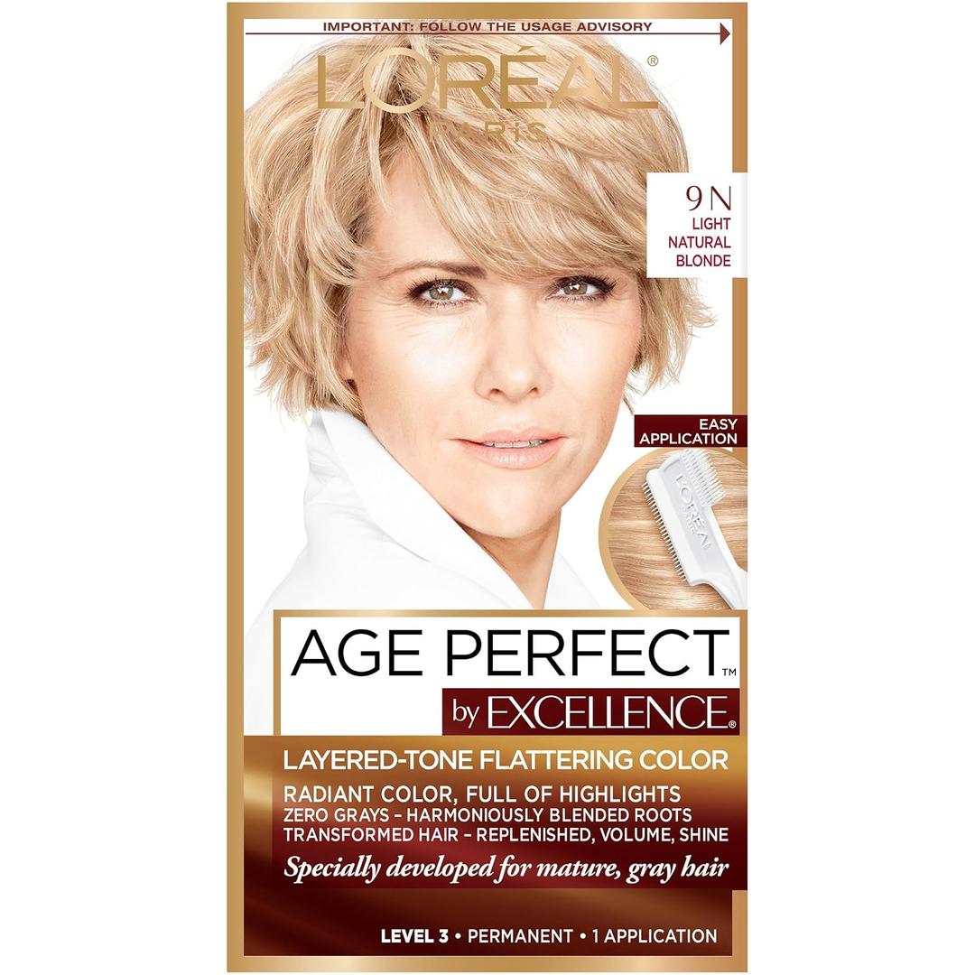 L'Oreal Paris Age Perfect Permanent Hair Color, 9N Light Natural Blonde, 1 kit, 