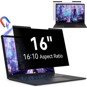 Magnetic 16 Inch Laptop Privacy Screen for 16:10 Computer Monitor, Removable Anti Glare Blue Light Filter Protector, 16 in Privacy Shield Compatible with Lenovo Hp Dell Acer Asus Thinkpad Envy Xps