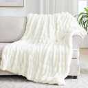 Ultra-Soft Faux Rabbit Fur Throw Blanket 50"x60", Cozy Fuzzy & Plush Blanket for Couch & Sofa Home Decor, Fluffy Thick Throw, A Warm Gift for Women, Cream/Beige