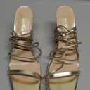 GENSHUO Square Toe Sandals Women Lace up Chunky High Heels Strappy Sandals Block Heeled Ankle Wrap Homecoming Wedding Dress Shoes Gold Size 8,5