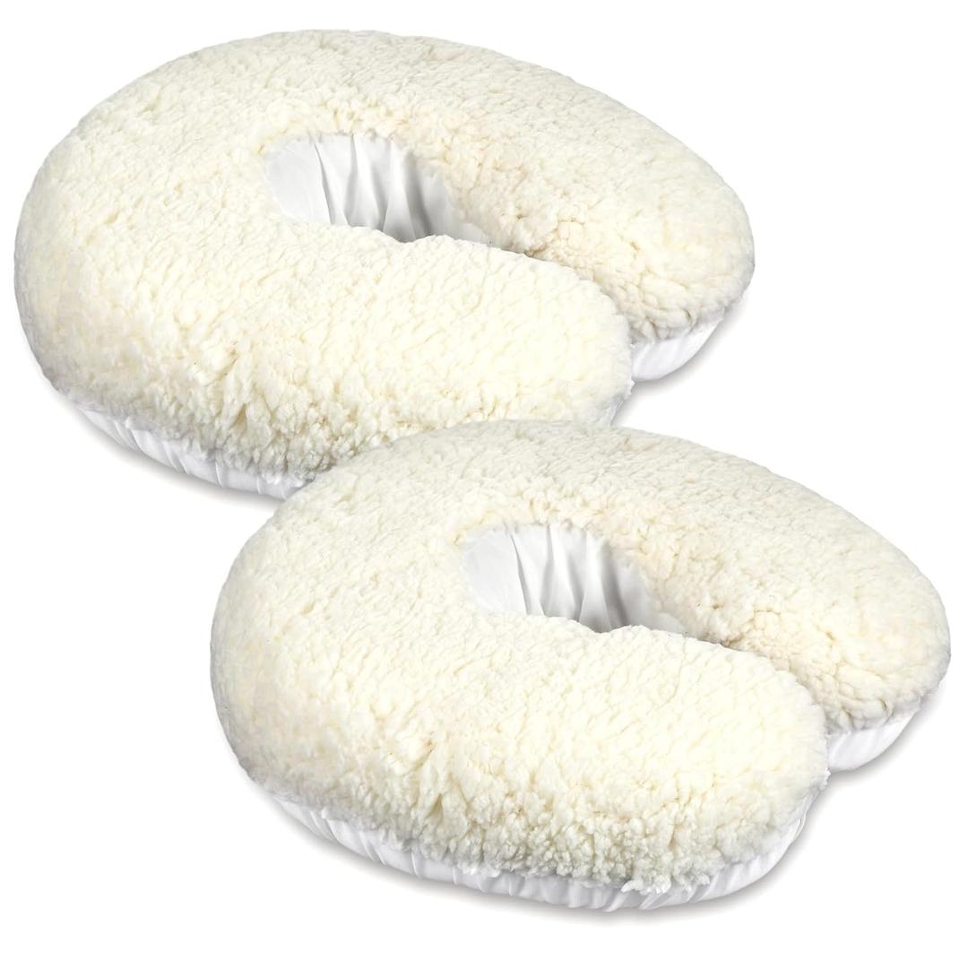 Mixweer 2 Pcs Massage Face Cradle Cover Fleece Massage Table Headrest Cover 14.6'' x 13'' Beauty Bed Headrest Pillow Pad, Exclude Pillow Insert(White)