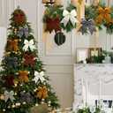 16 Pcs Neutral Christmas Velvet Bows 6 Inch Rustic Wreath Gift Bows Vintage Xmas Velvet Ribbon Bow for Christmas Tree Garland DIY Craft Wrapping Holiday Decor, Burgundy Red, Milky White, Khaki, Grey