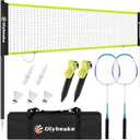 12ft Badminton Net Set for Backyard Beach with Durable Anti-Sagging Net, Heavy Duty Poles, 2 Aluminum Badminton Rackets, 3 Shuttlecocks, Carry Bag - Easy Setup & High Stable