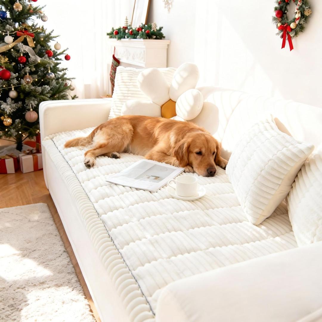 OTOB Couch Cover for Dogs Washable, Non Slip Funny Pet Couch Covers Sofa Slipcovers Cushion Mat, Plush Soft Cozy Pet Friendly Furniture Protector, All Seasons (Cream, 23.6" x 47.2")