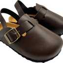 Kids Suede Clogs Toddler Clogs Boys Girls Sandals Cork Adjustable Buckle Mules (10-10.5 Toddler, Brown Leather)