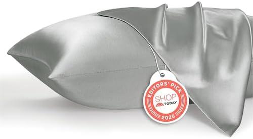 Bedsure King Size Satin Pillowcase Set of 2 - Silver Grey Pillow Covers for Hair and Skin with Envelope Closure, Similar to Silk Pillow Cases, Gifts for Women Men, 20x36 Inches, 2pcs