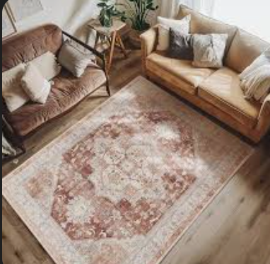 jinchan Area Rug 6x9 Floral Brick Red Rug Distressed Thin Rug