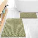 FLOLEOPA Luxury Chenille Sage Green Bathroom Rugs Bath Mats Sets, Extra Soft and Absorbent Bathroom Rugs Non Skid Machine Wash Dry Bath Mats32"x20" Plus 17"x24"