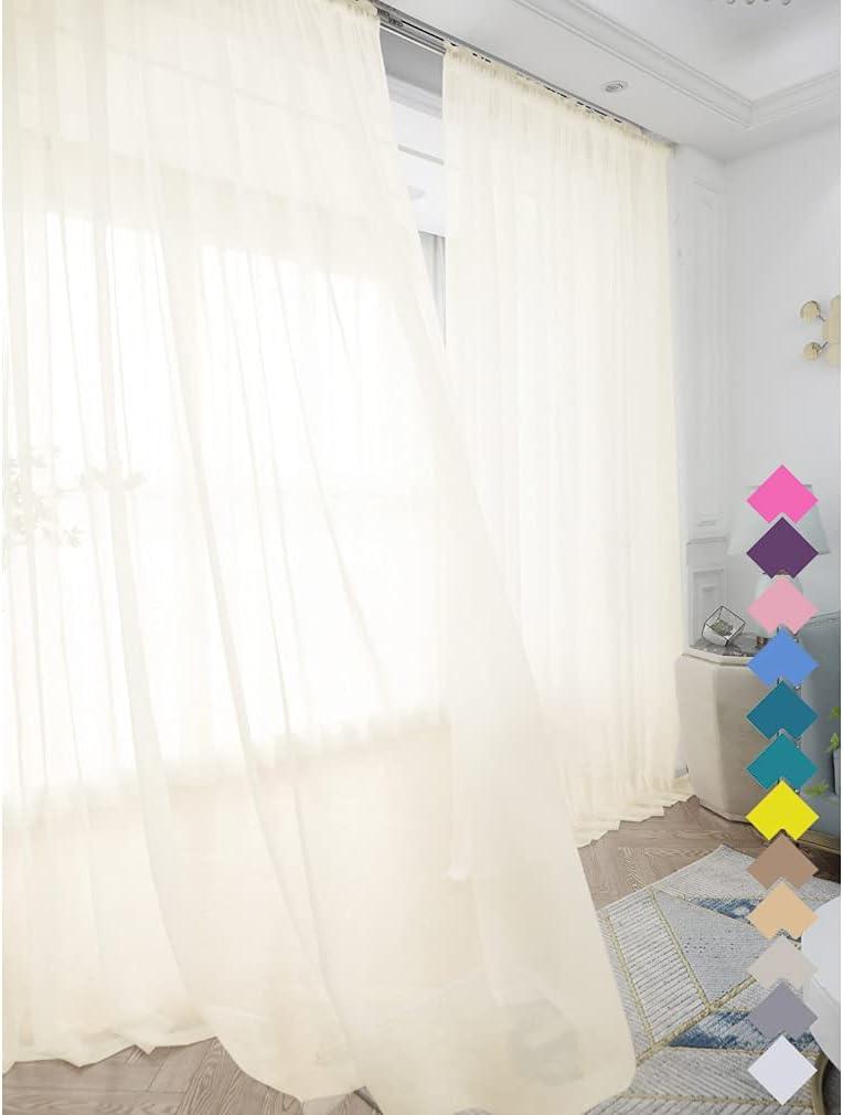 LONGTAI Window Beige Sheer Curtains 84 Inches Long 2 Panels Sheer Curtain Basic Rod Pocket Panel for Bedroom Children Living Room Yard Kitchen 52 in x 84 in (W x L) (2 Piece)