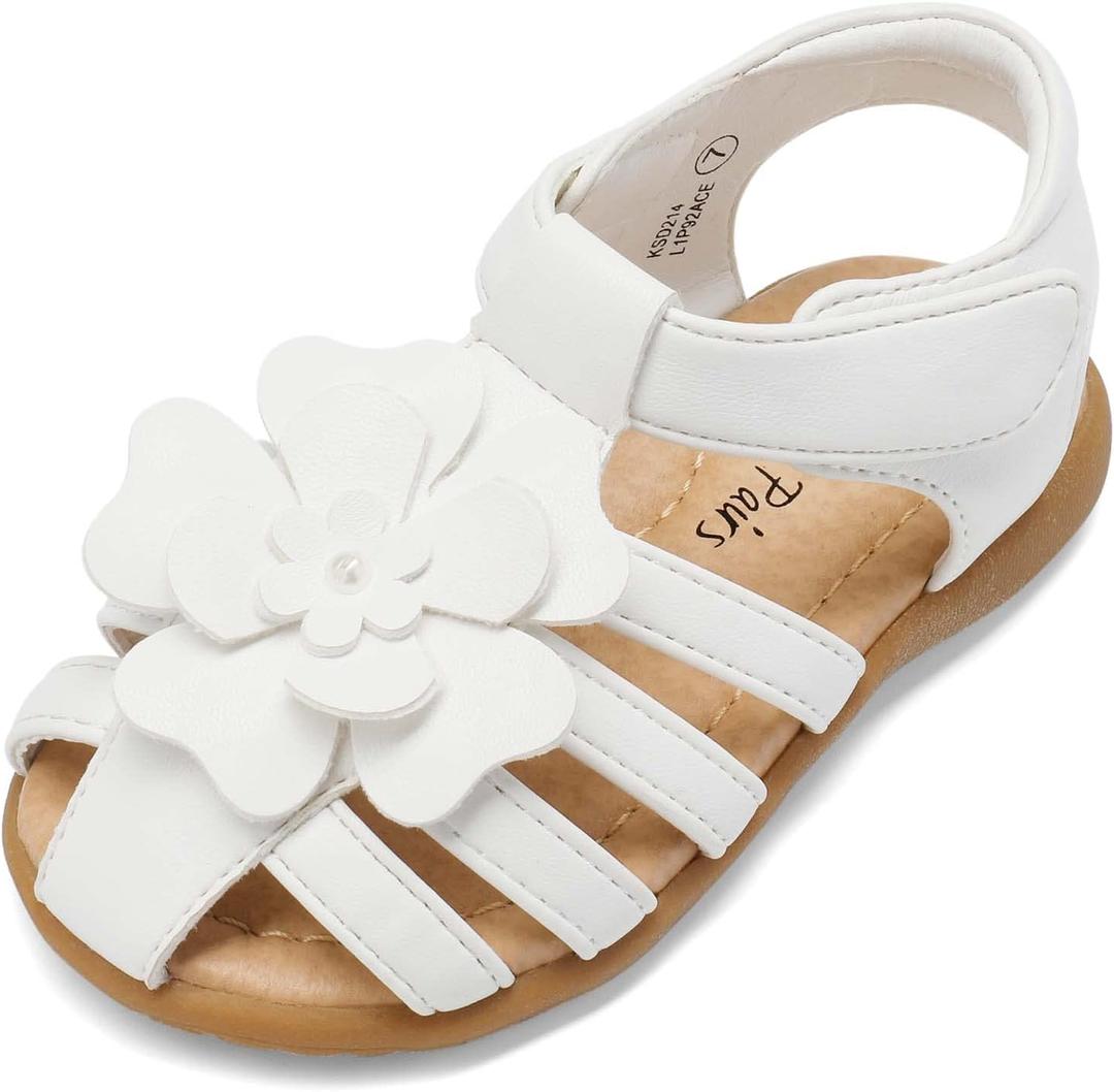 DREAM PAIRS Girls Toddler/Little Kid Closed-Toe Flower Summer Dress Sandals Shoes (White) DREAM PAIRS Girls Toddler/Little Kid Closed-Toe Flower Summer Dress Sandals Shoes (White)